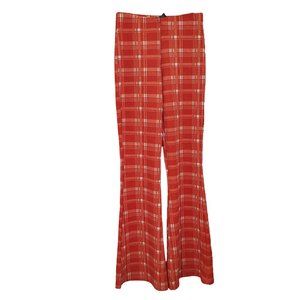 Forever 21 Women's Orange/White Plaid Flare Pants